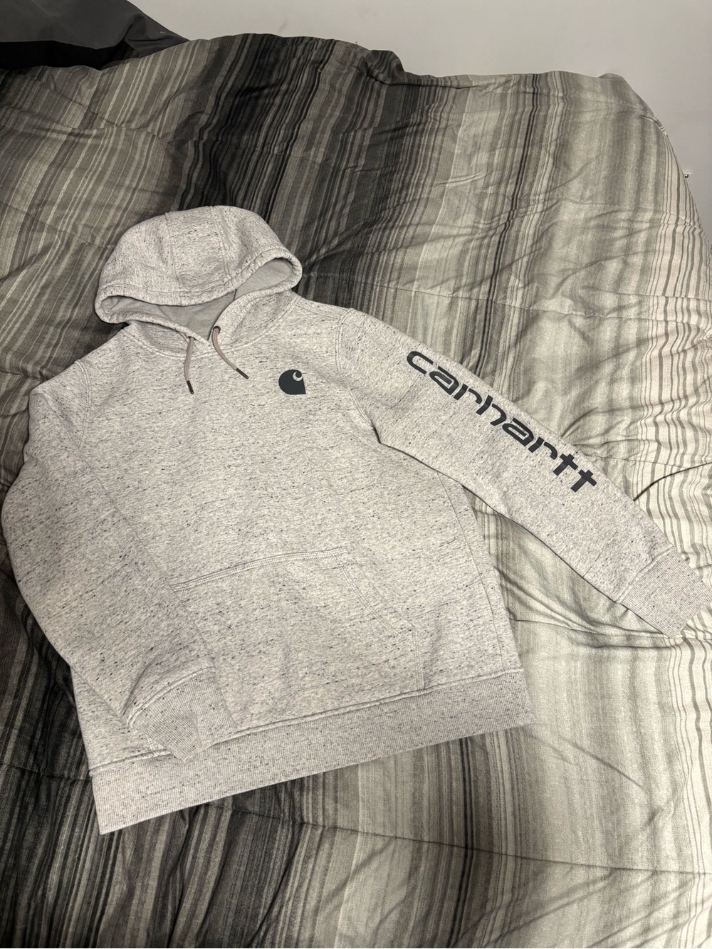 Carhartt Heather Light Gray Hooded Pullover with Logo Print